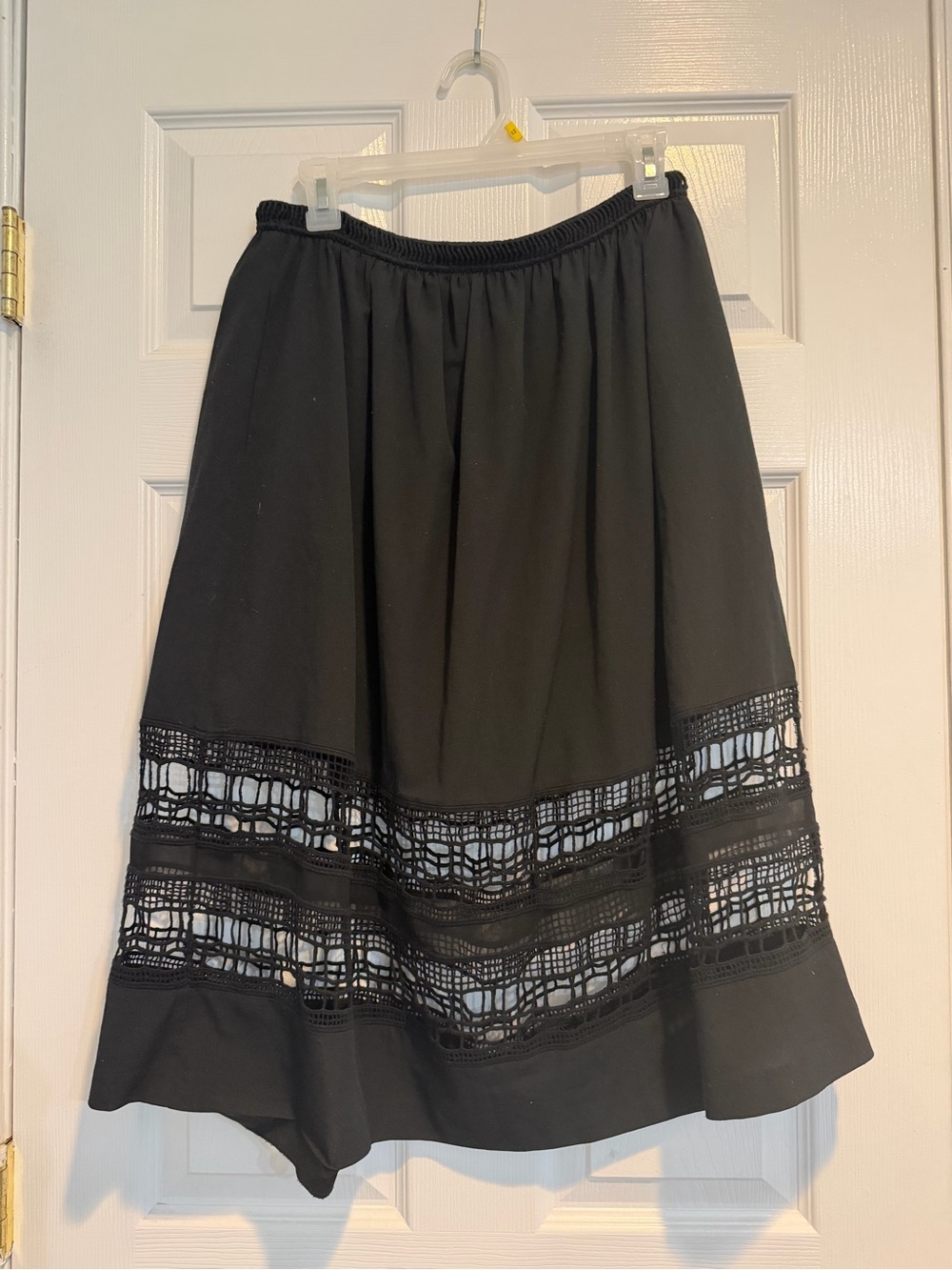 Yoana Baraschi Black Midi A-Line Skirt with Crochet Trim